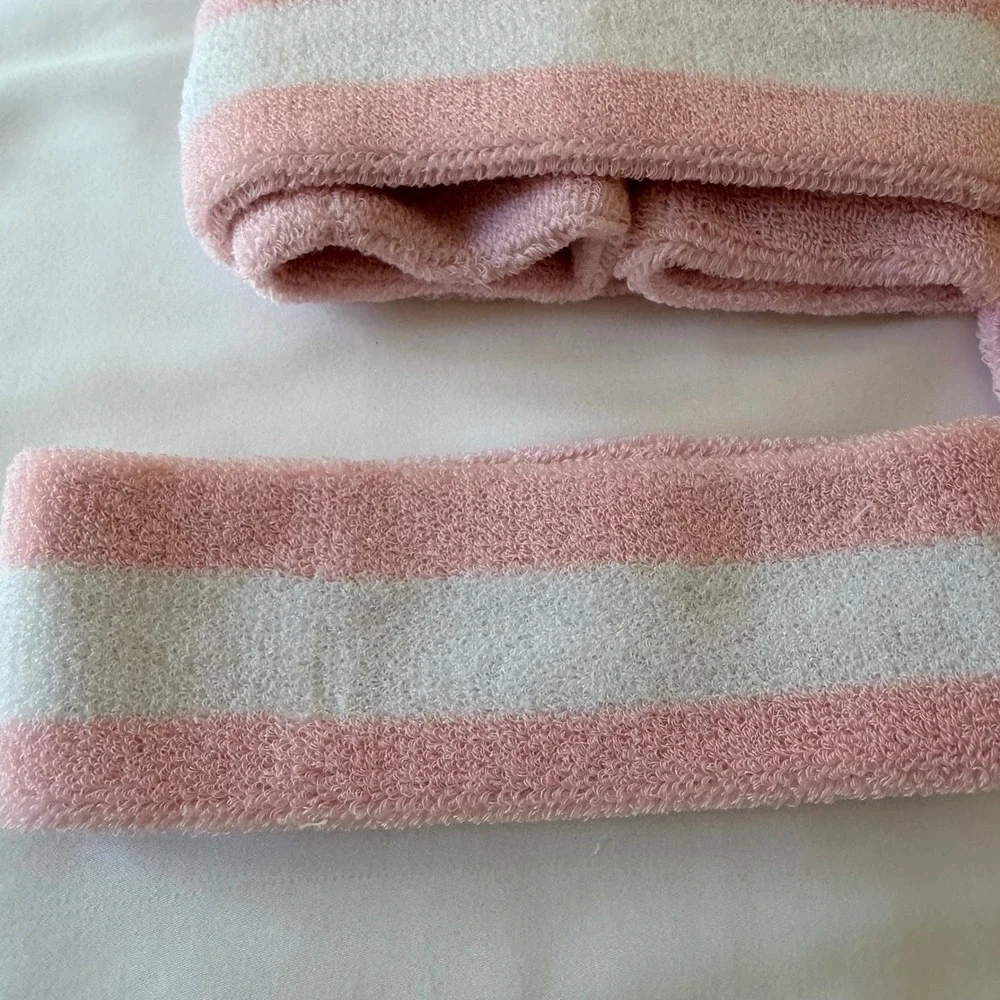 Pink White Striped Terry Cloth Sweatband 3 sets Headbands Wristbands Athletic